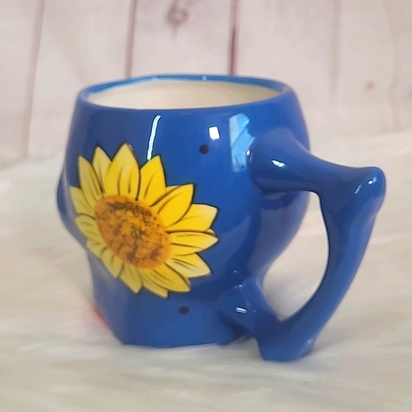 Pacific Giftware Handpainted Sunflower Floral Sugar Skull Coffee Mug Cup - Picture 6 of 16